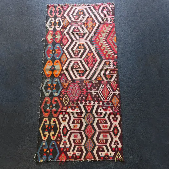 RARE ANTIQUE KELIM PATTERN SAMPLER RUG, 2100 x 950mm