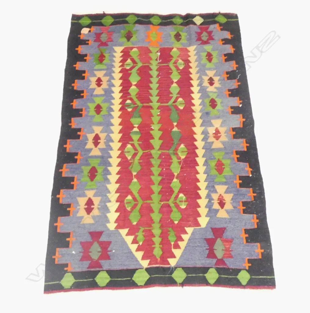 KELIM PRAYER RUG VIBRANT RED GREEN COLOURS L1360 W840MM Image 1++