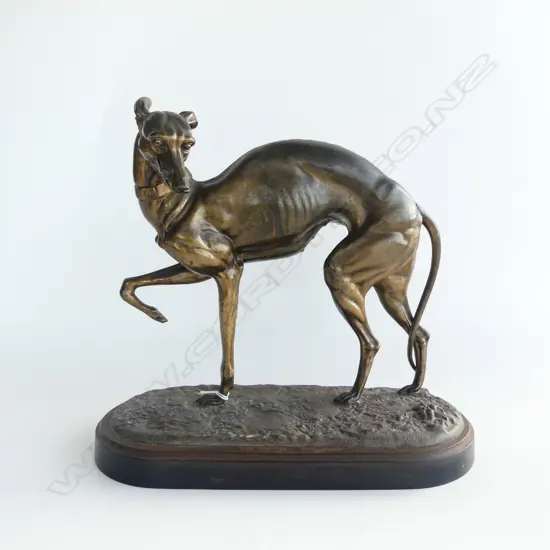 VINTAGE GREYHOUND, GILT METAL H.275mm