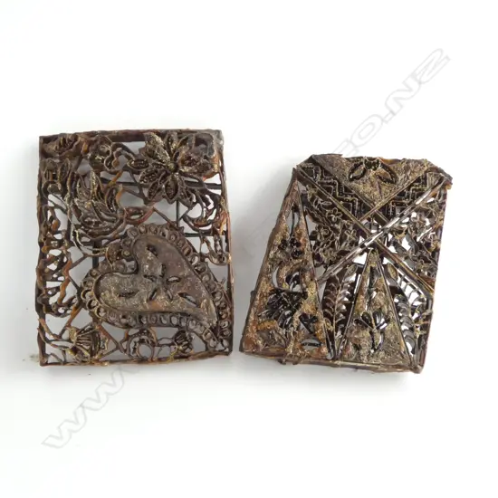 2 BALINESE METAL FABRIC PRINTING BLOCKS handle to back of one 200 x 140mm.
