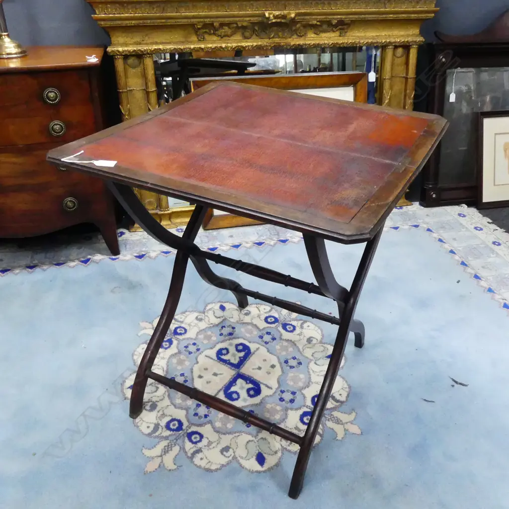 MAHOGANY CAMPAIGN WRITING TABLE 610x610x690mm Image 1++