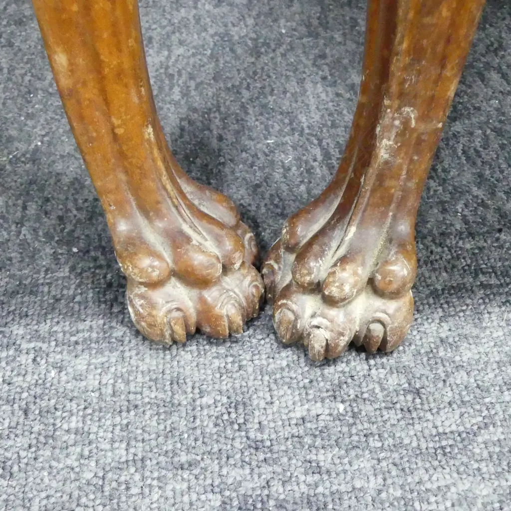 4 UPHOLSTERED WALNUT ANTIQUE LIBRARY CHAIRS WITH CLAW & BALL FEET (UPHOLSTERY MARKED) Image 1++