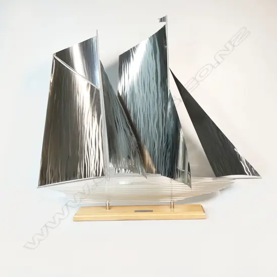 LG METAL & ACRYLIC SAIL BOAT MODEL 'SILVER SAILS' JOHN BURROWS 2009 H.1220mm
