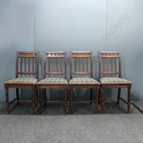 FOUR GOTHIC REVIVAL DINING CHAIRS 