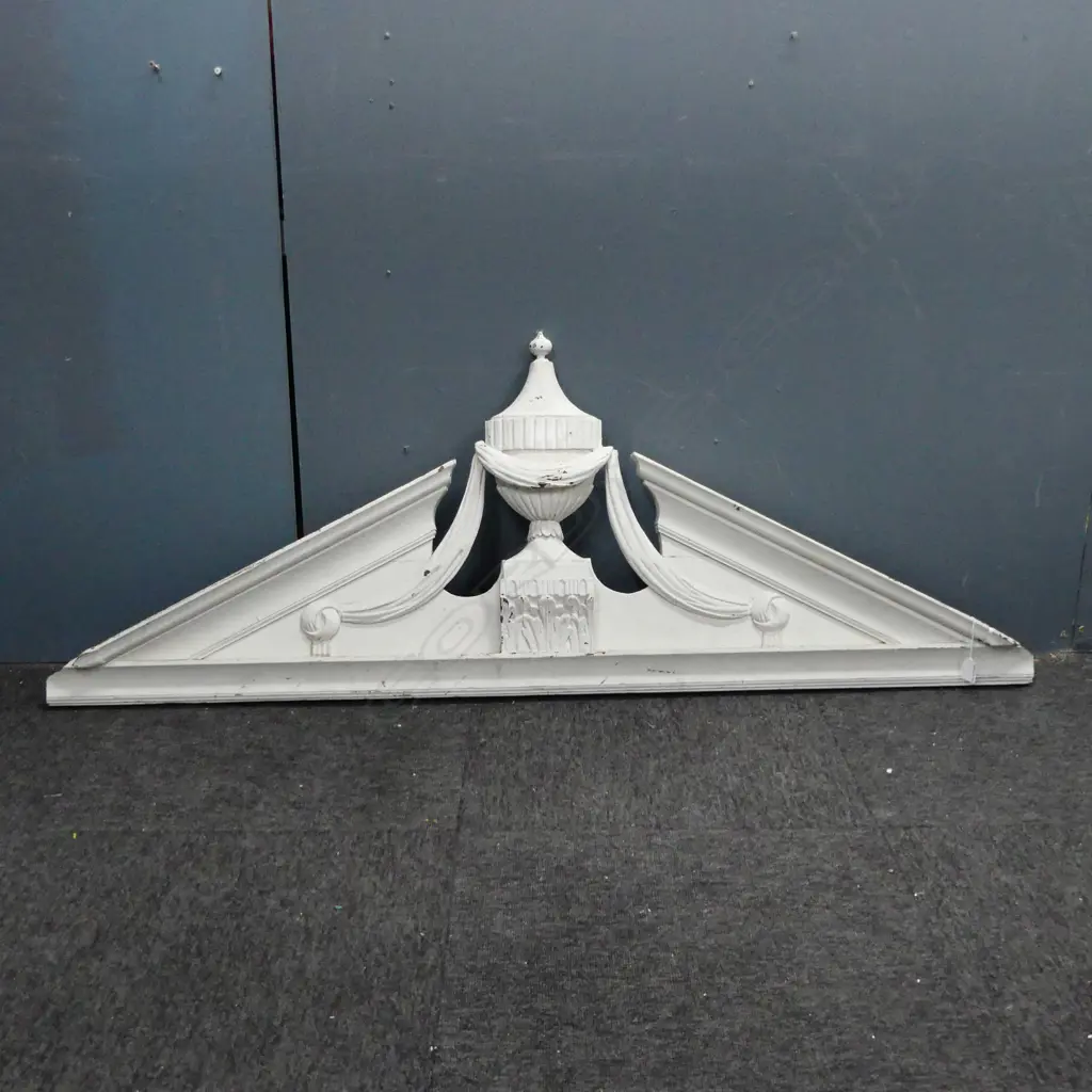 WHITE PAINTED WOODEN OVER DOOR MANTLE W.1430 H.520mm (FINIAL POINT FAULT) Image 1++