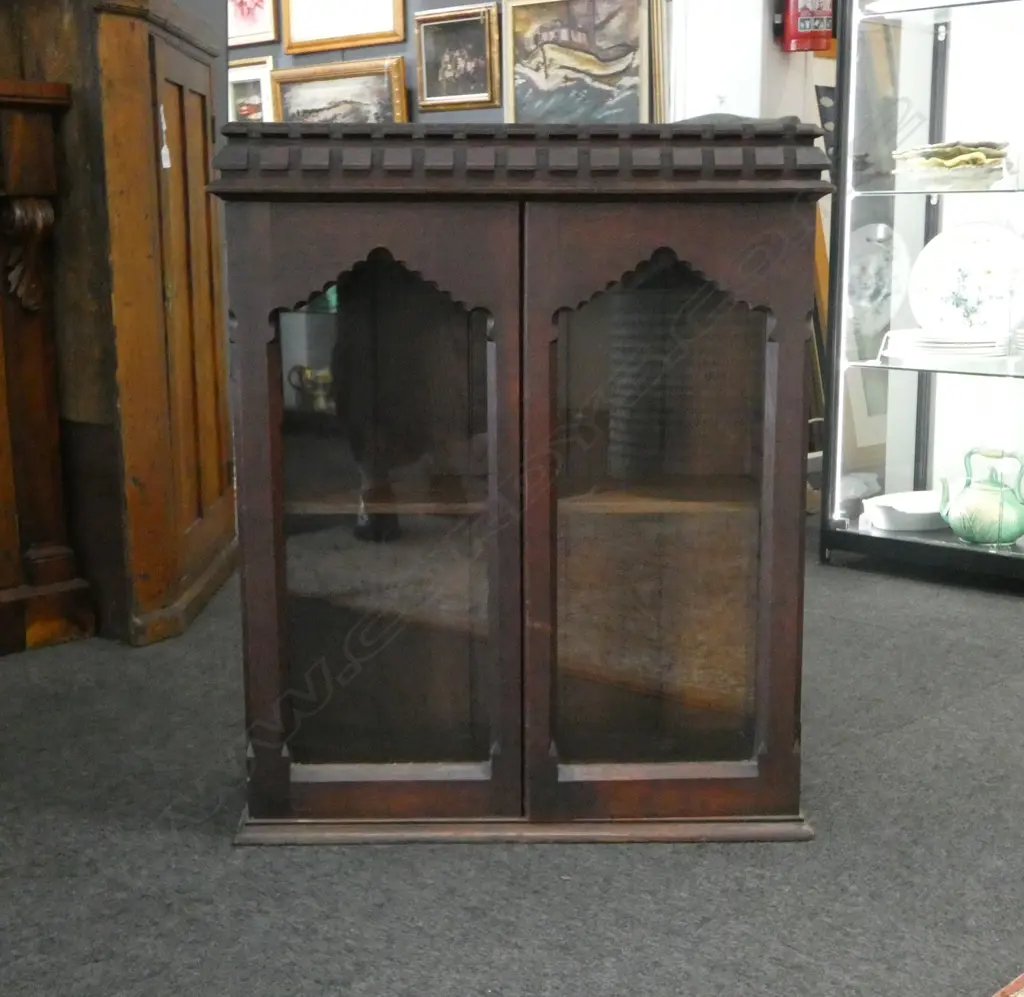 GOTHIC REVIVAL OAK GLAZED WALL CABINET 660x300x790mm Image 1++