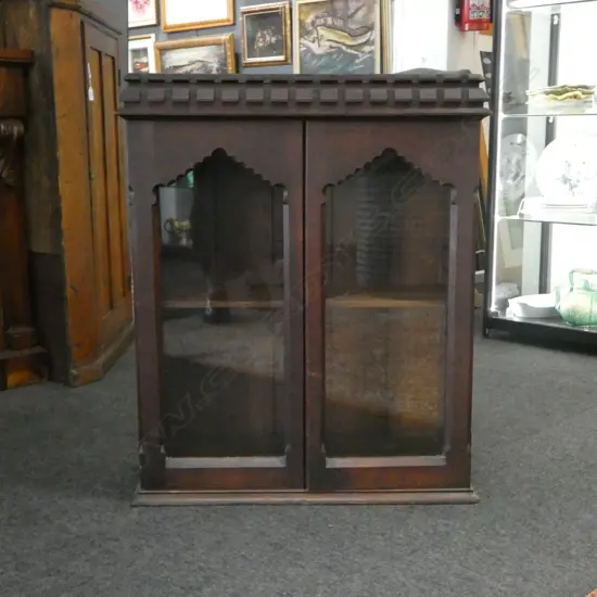 GOTHIC REVIVAL OAK GLAZED WALL CABINET 660x300x790mm