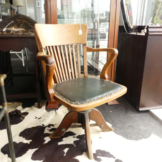 c.1910 OAK STICK BACK SWIVEL OFFICE CHAIR