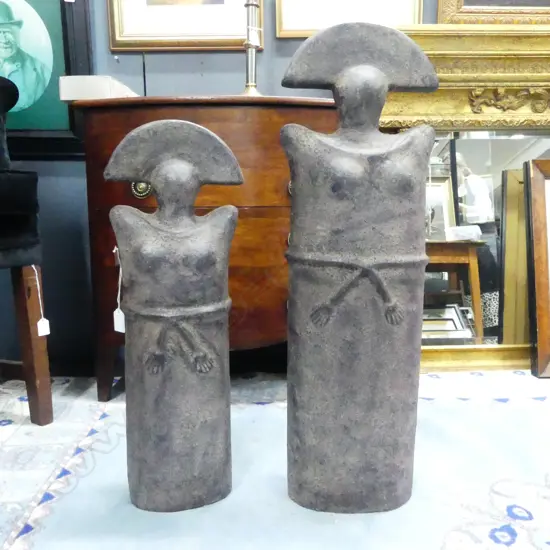 2 TALL FIRED POTTERY FIGURES H730 & 600MM