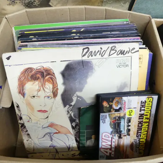 ASSORTED LP'S, DVDS, AND PENFOLDS BOOK