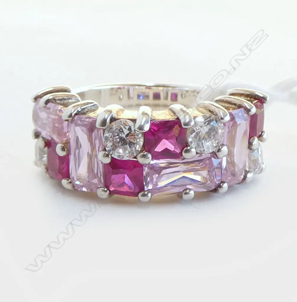 925 SILVER & PINK CZ STONES RING 11.2gms SIZE M1/2 Image 1++