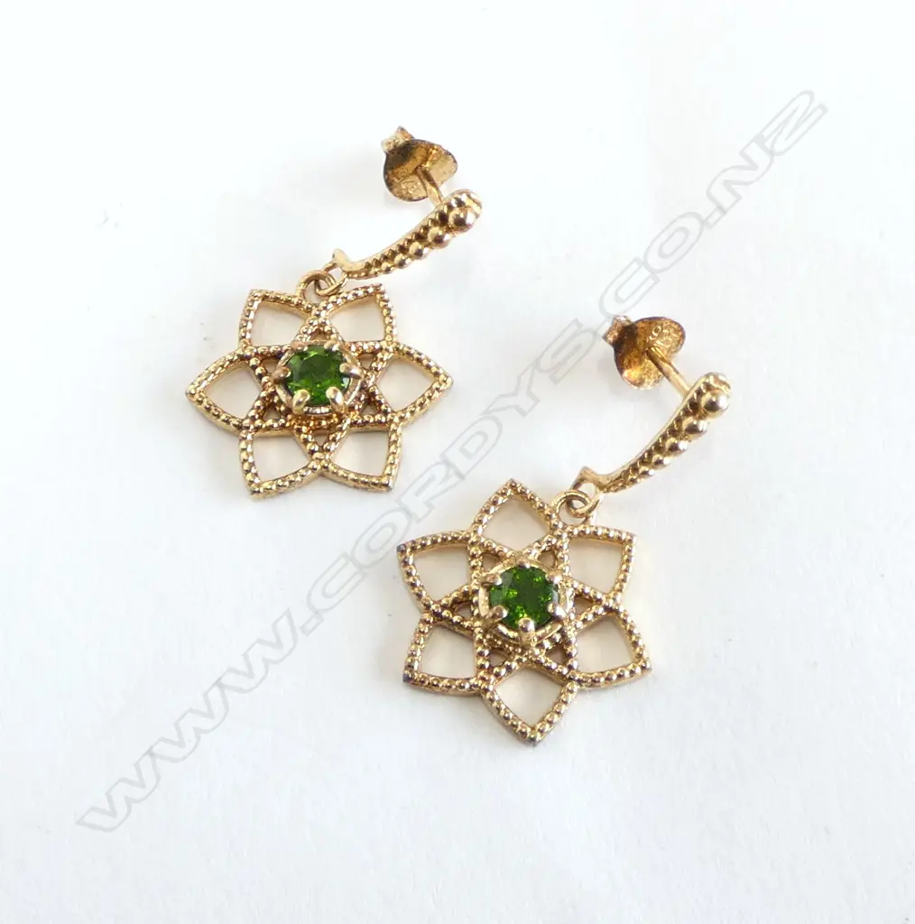 PR ZOE & MORGAN EARRINGS, GOLD PLATED w CHROME DIOPSIDES Image 1++