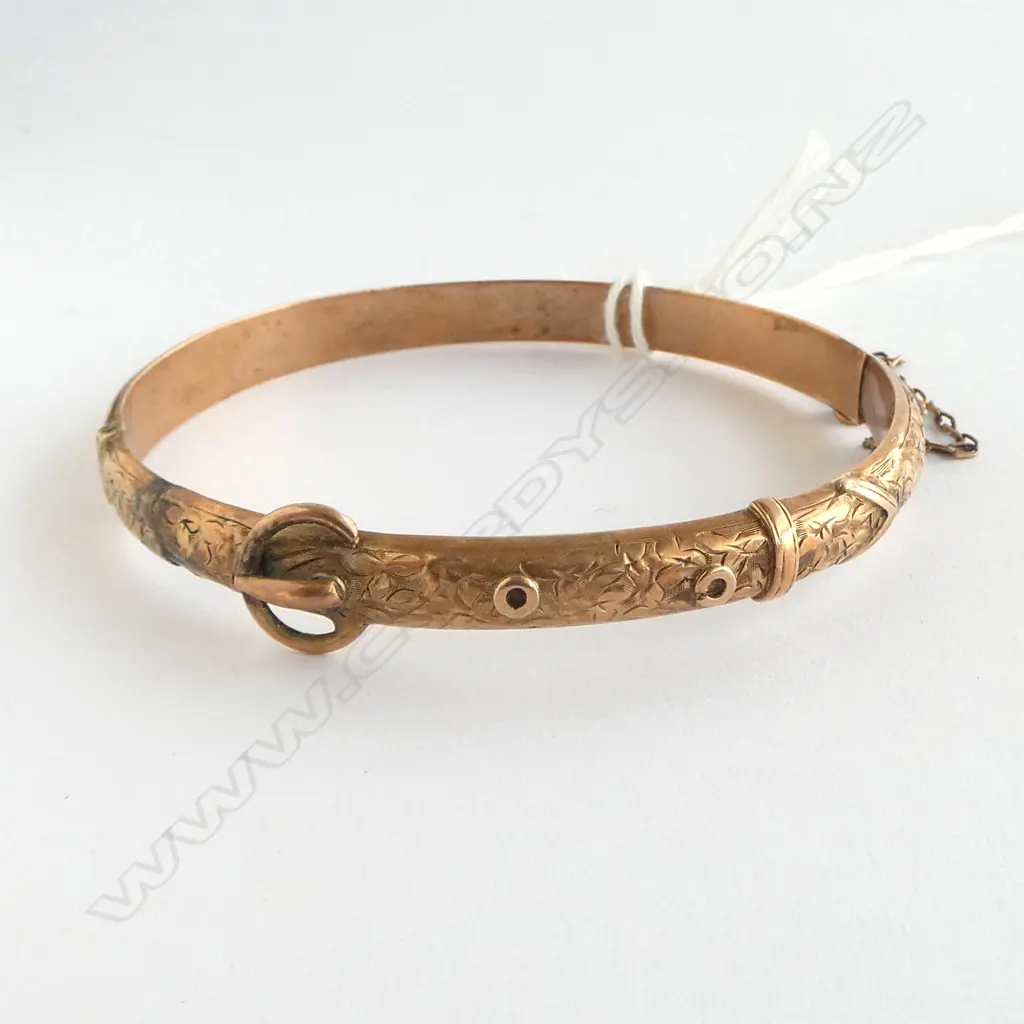 VICTORIAN ROSE GOLD HOLLOW BRACELET, HINGED OPENING, some damage around clasp, 7.9gm Image 1++