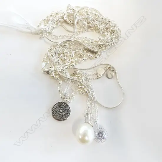 6 SILVER CHAINS some w pendants, new