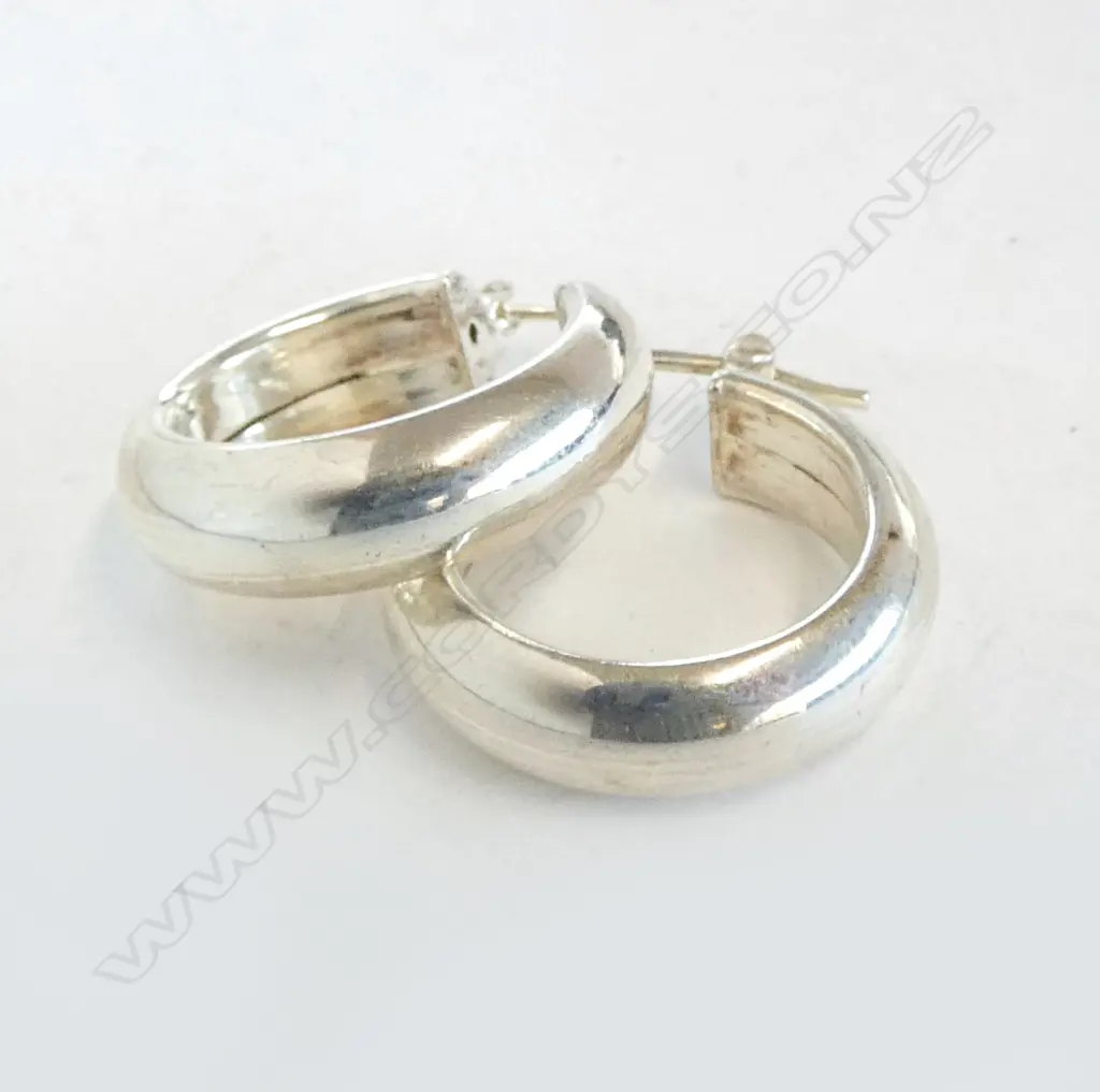PAIR STERLING SILVER HOOP EARRINGS Image 1++