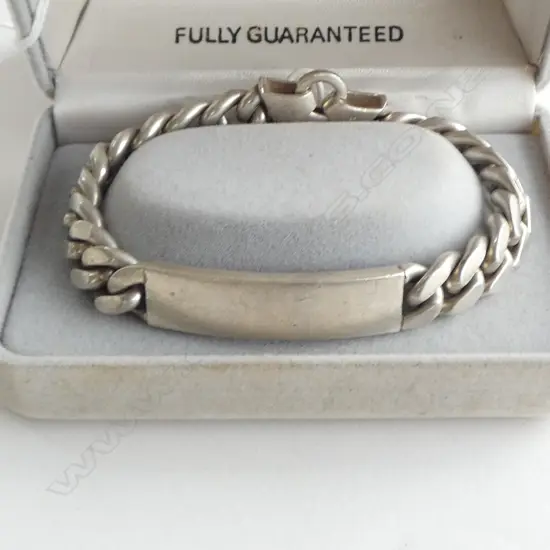 NZ MADE SILVER I.D. BRACELET 58gm MISSING JUMP RING TO ATTACH CLASP.