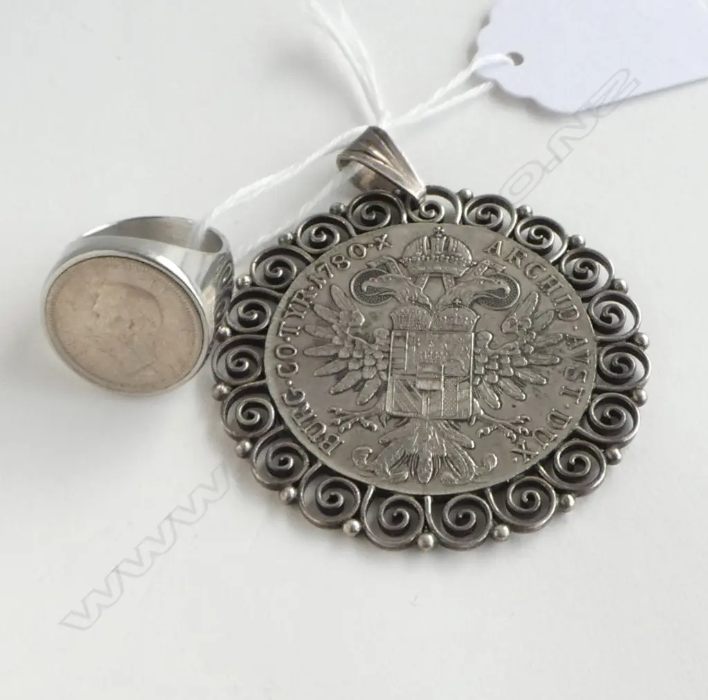 LARGE SILVER COIN PENDANT AND SILVER COIN RING Image 1++