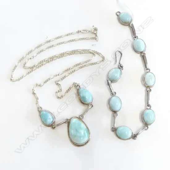 BLUE AGATE & SILVER NECKLACE L.485mm & BRACLET SET 
