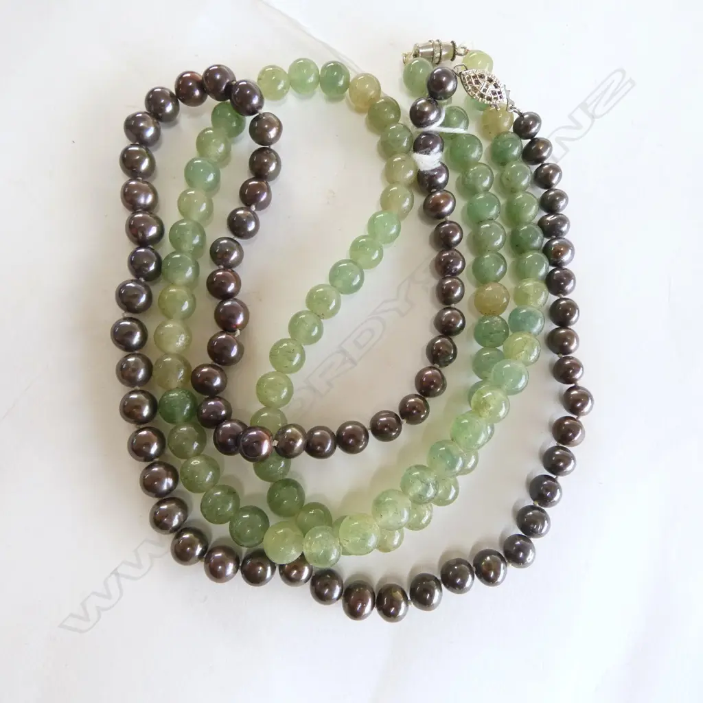2 NECKLACES; JADE BEADS, BLACK PEARL Image 1++