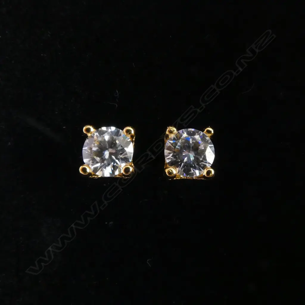 PR GILDED SILVER SET MOISSANITE STUD EARRINGS, 2ct (GRA cert.) Image 1++