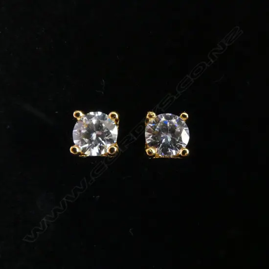 PR GILDED SILVER SET MOISSANITE STUD EARRINGS, 2ct (GRA cert.)
