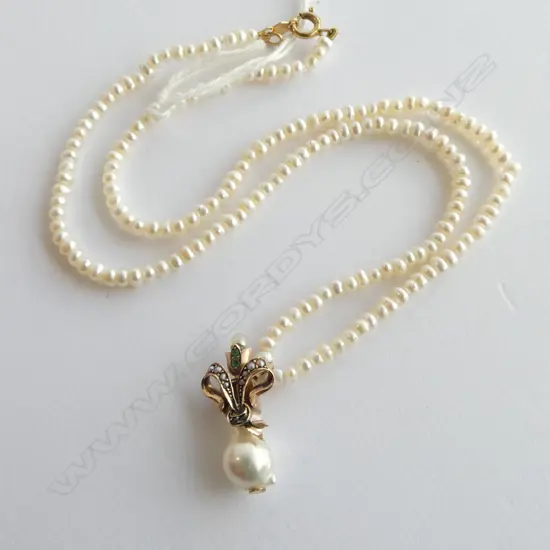 14ct R/G & SEED PEARL NECKLACE L.430mm