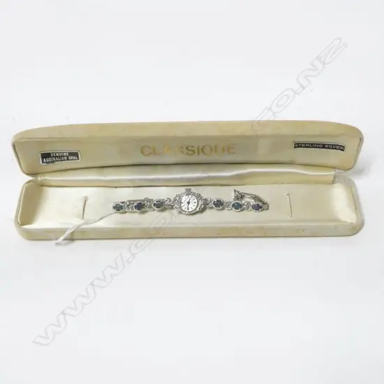 MID CENTURY CLASSIQUE VINTAGE S/SILVER & OPAL LADIES WRIST WATCH IN ORIGINAL BOX