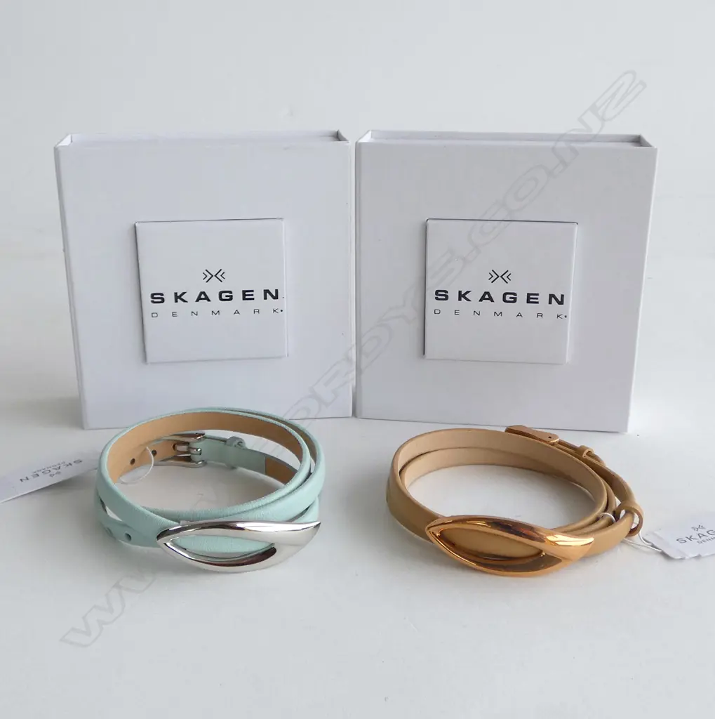2 SKAGEN TRIPLE WRAP BRACELETS, BEIGE & PALE BLUE, NEW OLD STOCK Image 1++