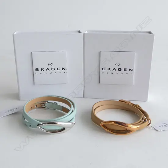 2 SKAGEN TRIPLE WRAP BRACELETS, BEIGE & PALE BLUE, NEW OLD STOCK