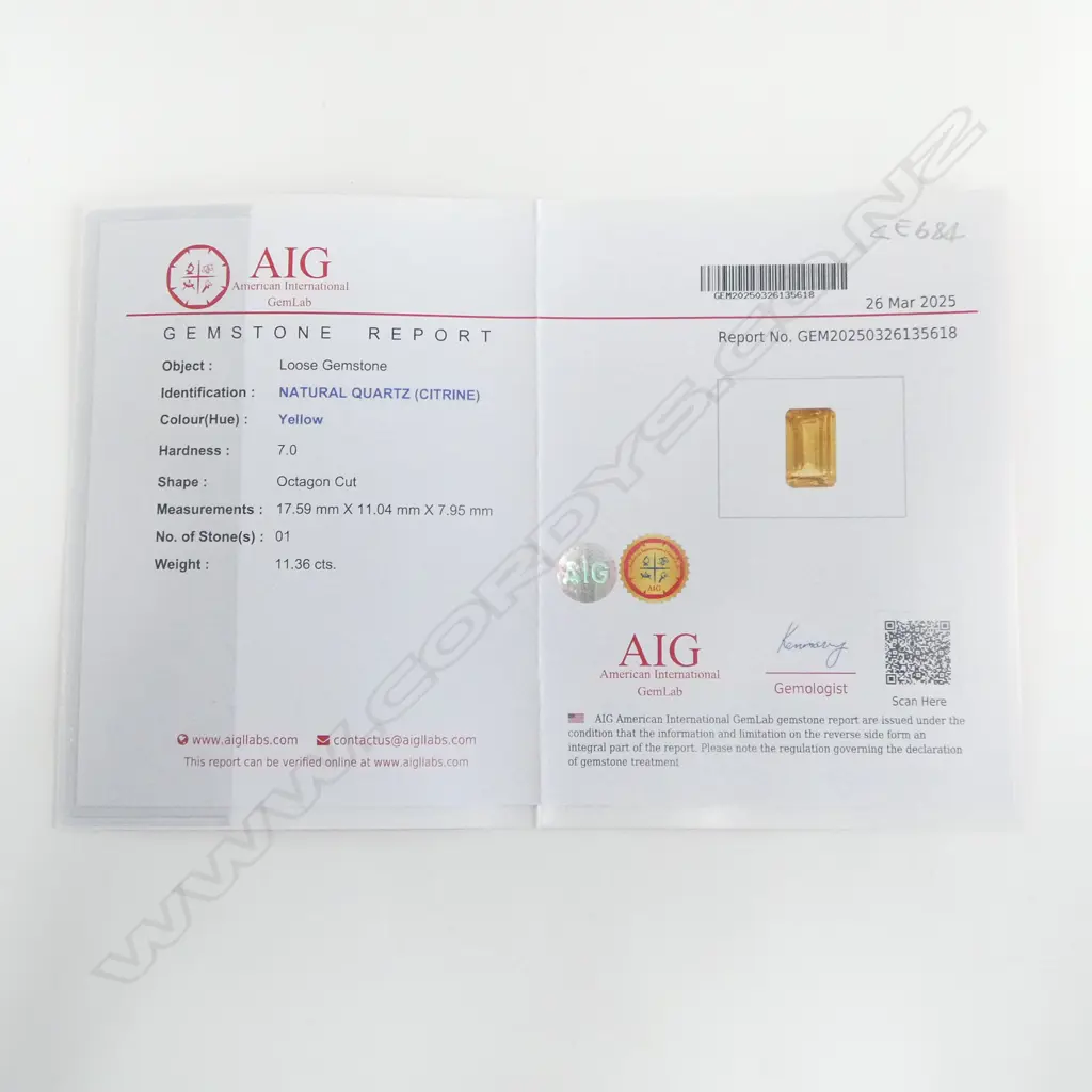 OCTAGON CUT LOOSE CITRINE, 11.36ct Image 1++