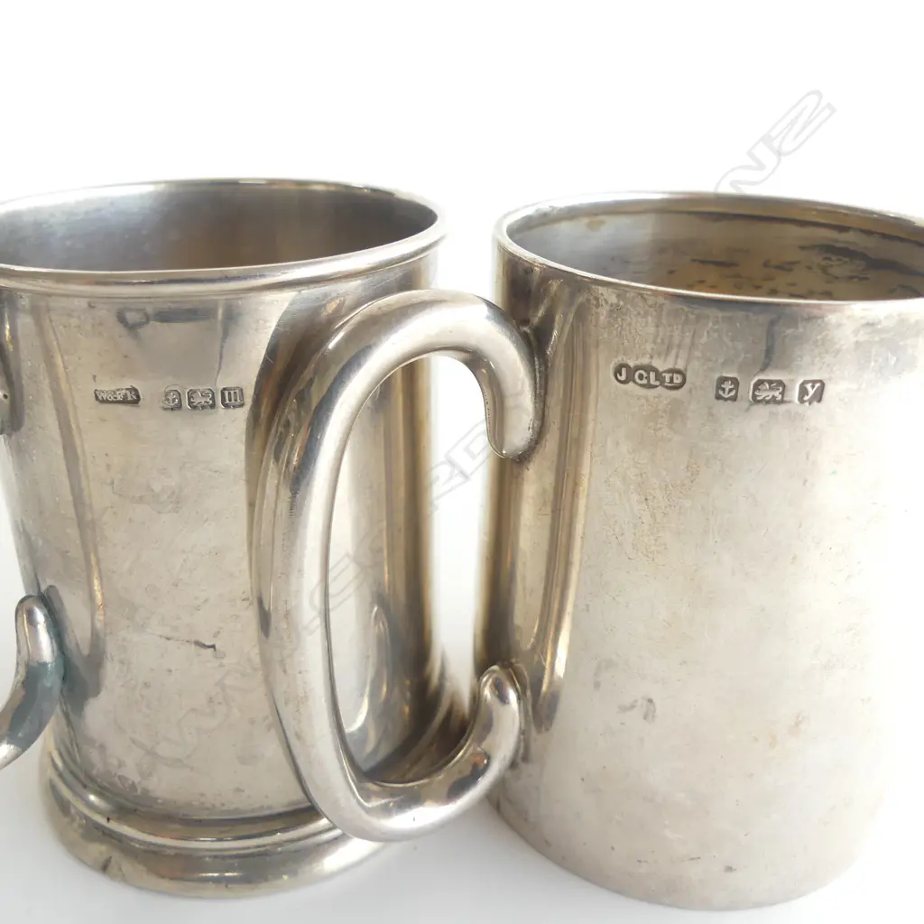 TWO SMALL STERLING SILVER CHRISTENING MUGS 148gm Image 1++