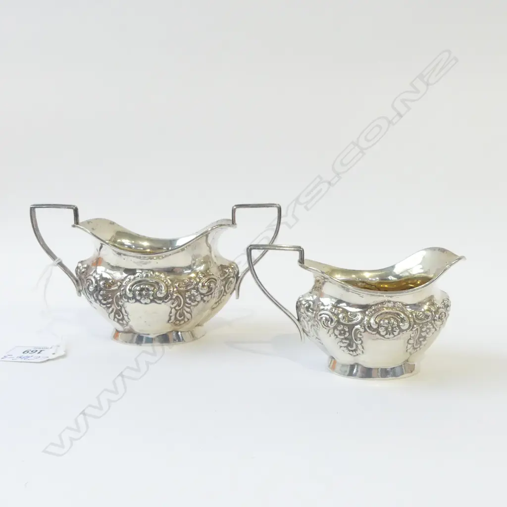 SILVER SUGAR BOWL & MILK JUG, BIRM.1910 , 192gm Image 1++