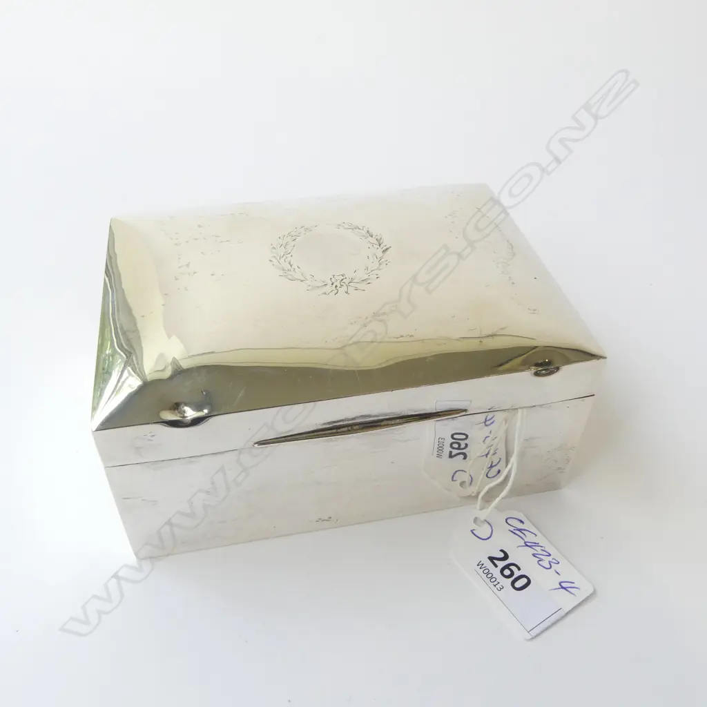 SILVER CASED CIGARETTE or CIGAR BOX 2 dents to lid. Cedar lined. Birmingham 19.. W.125mm Image 1++