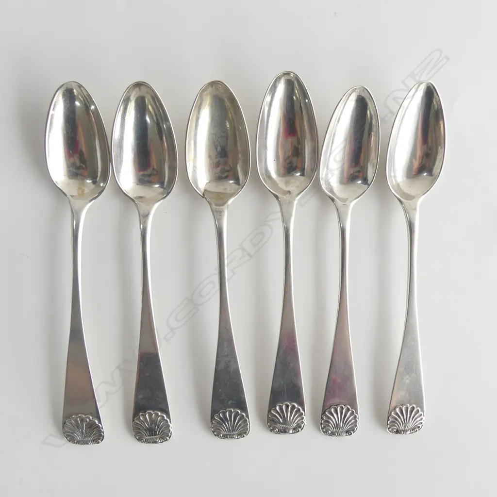 6 SILVER TEASPOONS, UNUSUAL MARKS, 87gms (SMALL FAULT TO ONE) Image 1++