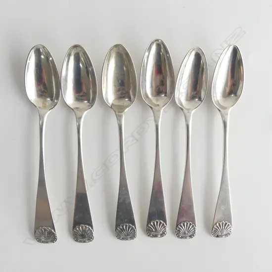 6 SILVER TEASPOONS, UNUSUAL MARKS, 87gms (SMALL FAULT TO ONE)
