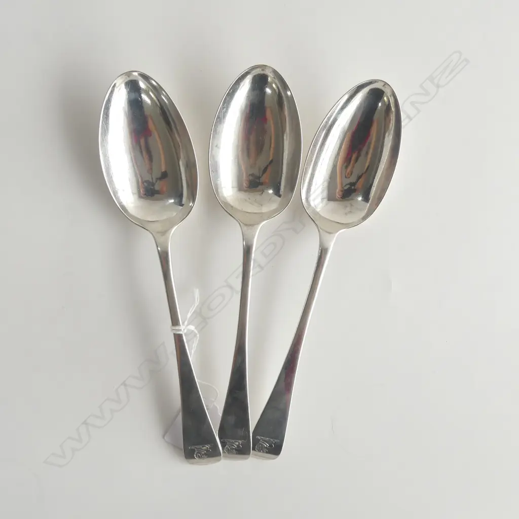 3 EDWARDIAN SILVER SERVING SPOONS, JOHN ROUND & SON, SHEFFIELD 1904, 239gms Image 1++