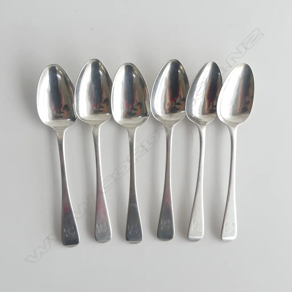 6 WMIV SILVER TEASPOONS by JAMES BEEBE, LONDON 1832, 85gms Image 1++