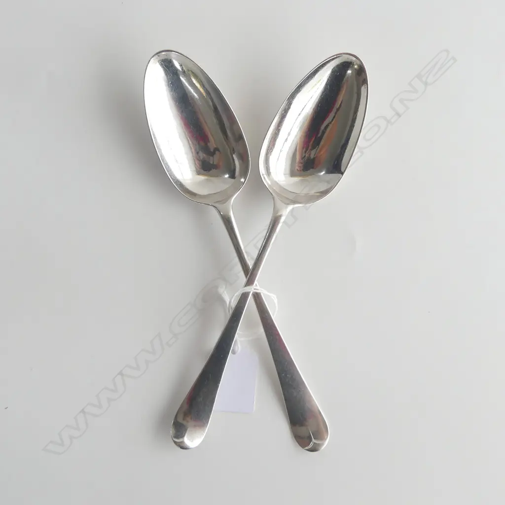 2 GEORGE III SILVER SPOONS, OLD ENGLISH PATTERN, BOTTOM MARKED,WILLIAM COLLINGS,  LONDON 1774, 98gms Image 1++