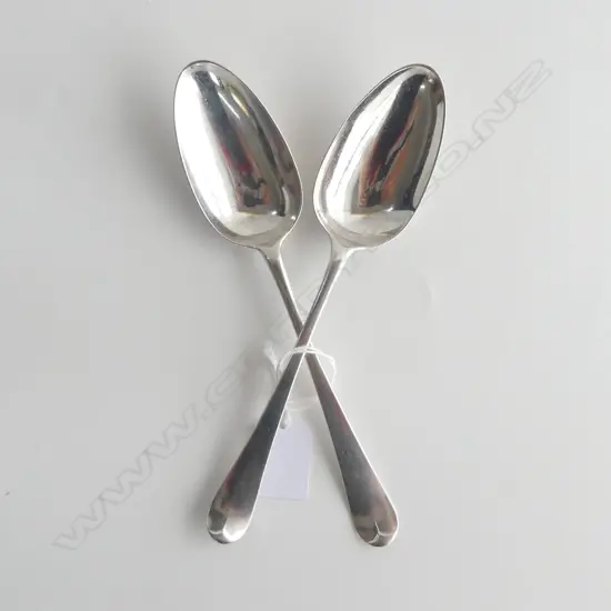 2 GEORGE III SILVER SPOONS, OLD ENGLISH PATTERN, BOTTOM MARKED,WILLIAM COLLINGS,  LONDON 1774, 98gms