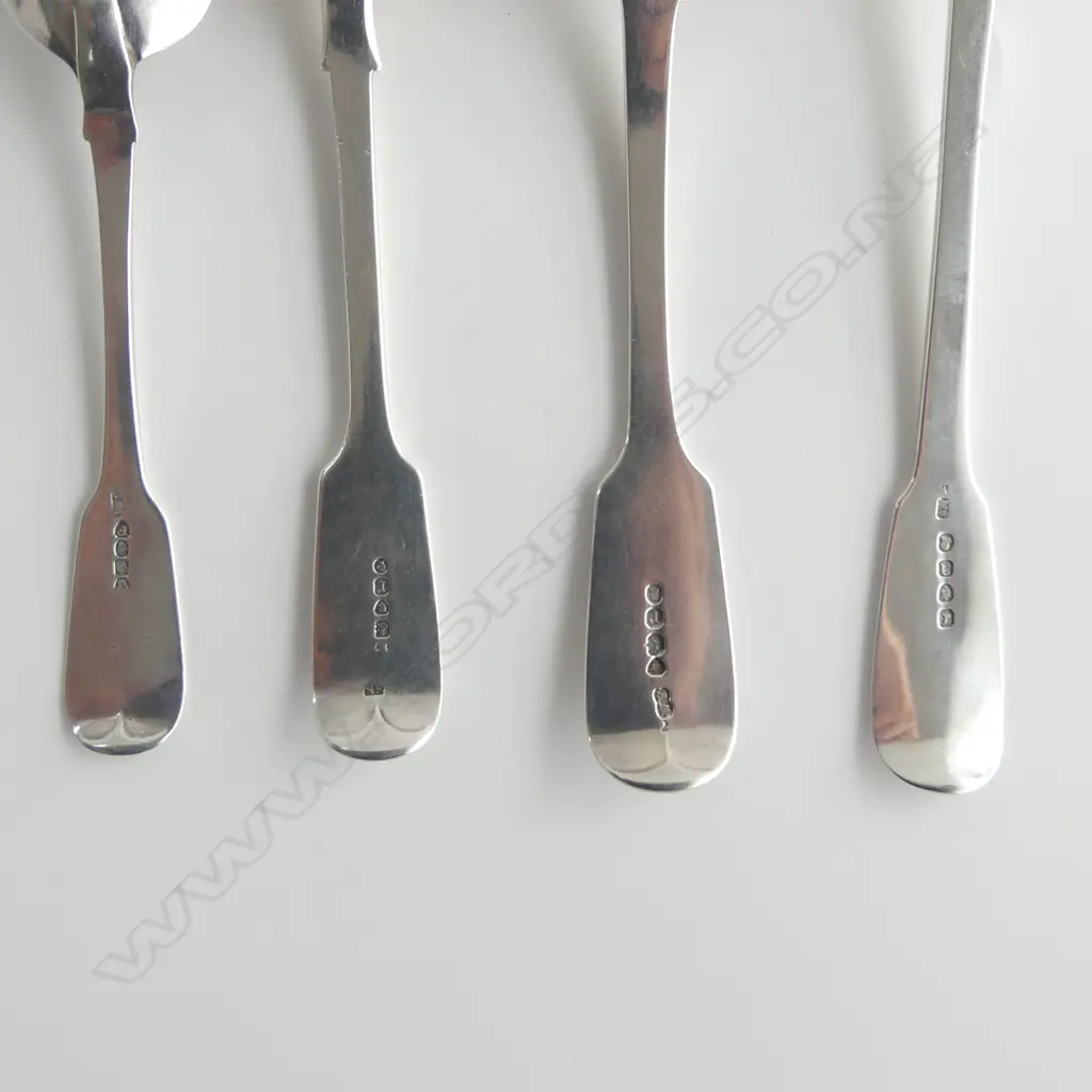 2 ANTIQUE FIDDLE PATTERN SILVER SPOONS + SILVER WMIV LADLE &  SILVER GEORGE IV SPOON, DUBLIN 1826; TOTAL 198gms Image 1++