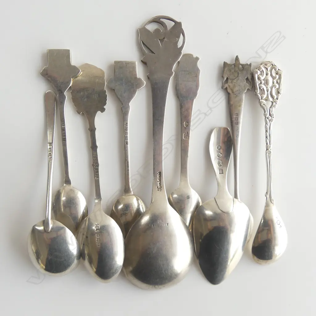 ASSORTED SILVER SOUVENIR TEASPOONS 272gm Image 1++