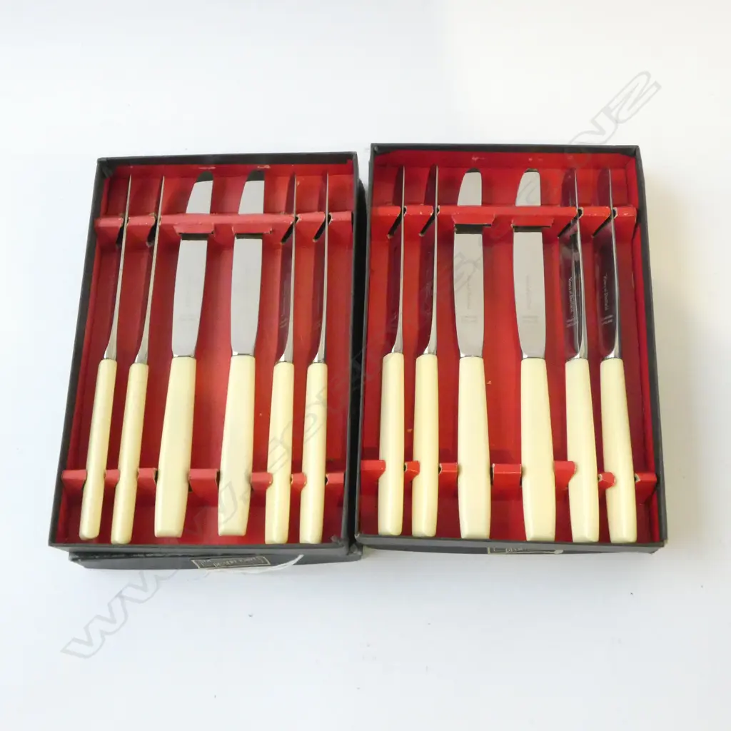 2 BOXED SETS OF SIX SHEFFIELD IVORINE 'BONE' KNIVES Image 1++