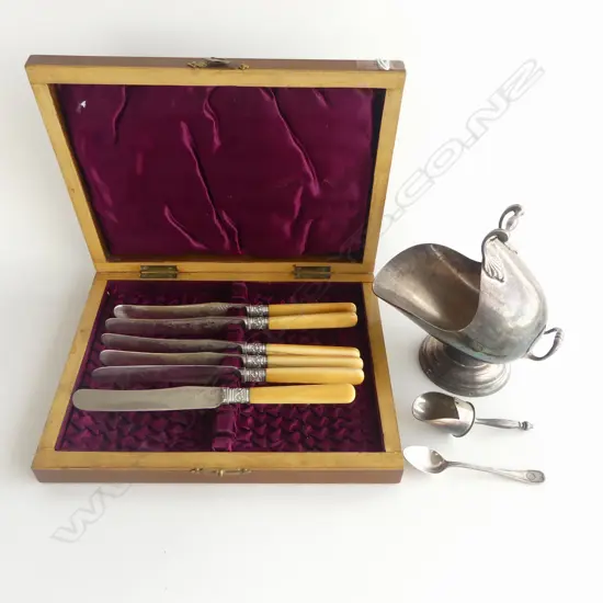 6 KNIVES, CASE, EP SUGAR BUCKET