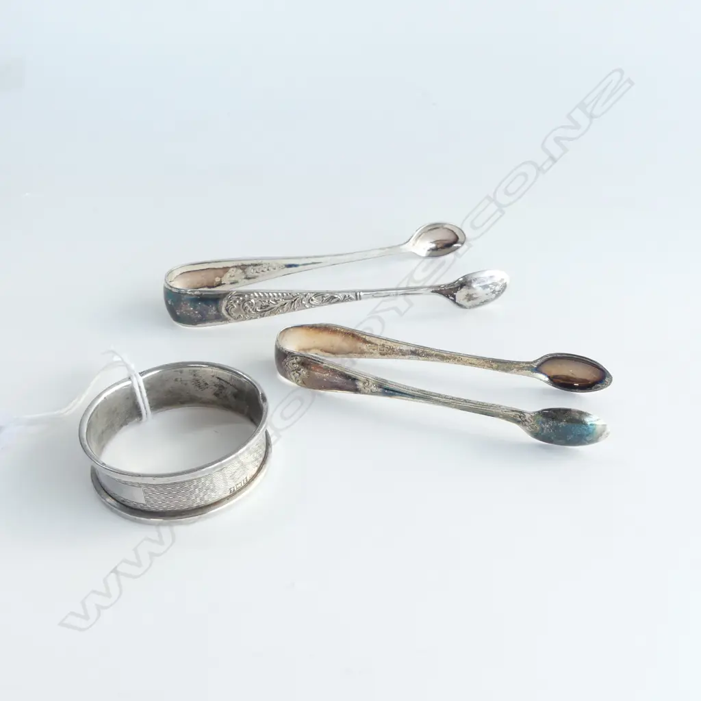 2 EP SUGAR TONGS + SILVER NAKPIN RING, 10.7gms Image 1++