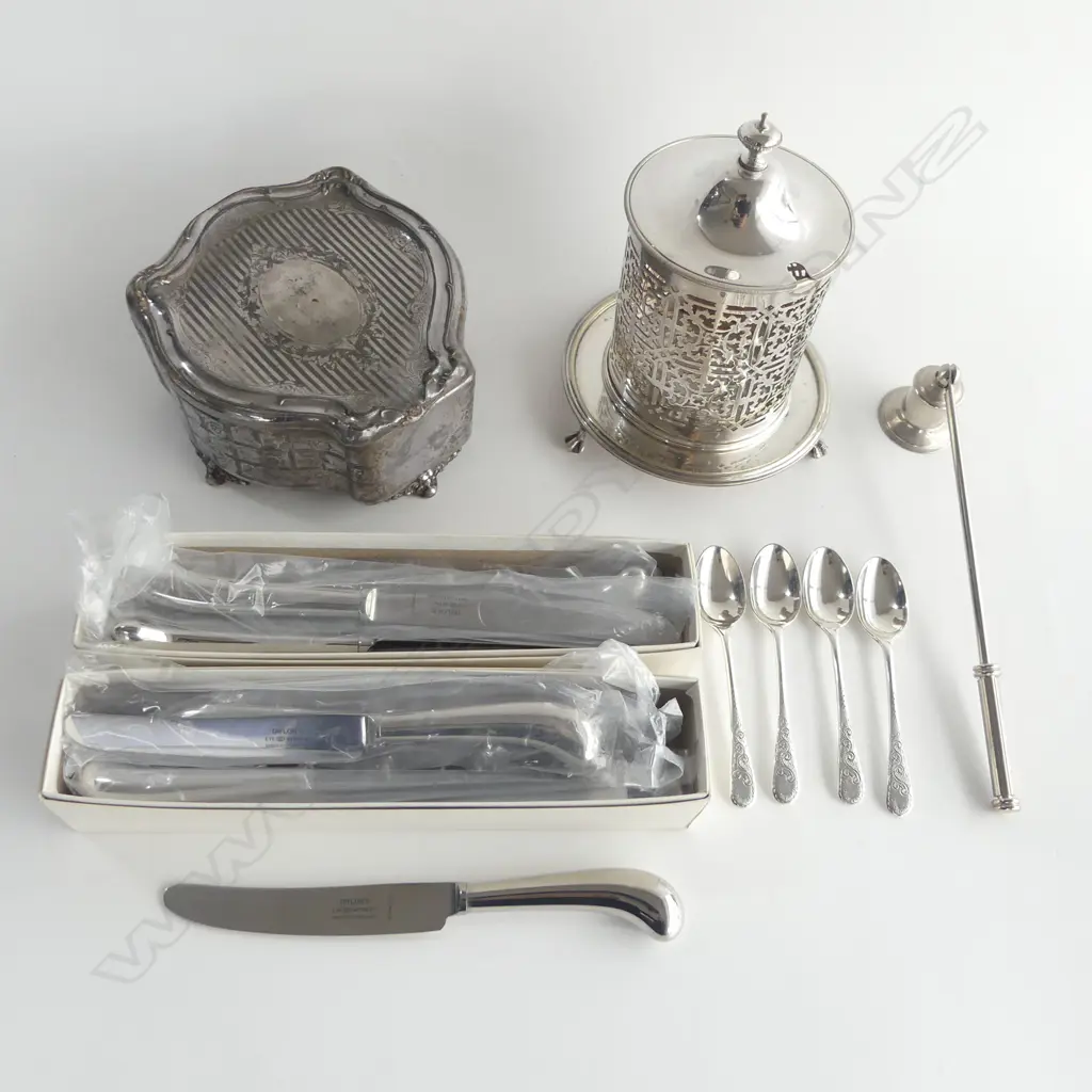 ASST. SILVER PLATE INCLUDING ANTIQUE FOOTED TRINKET BOX Image 1++