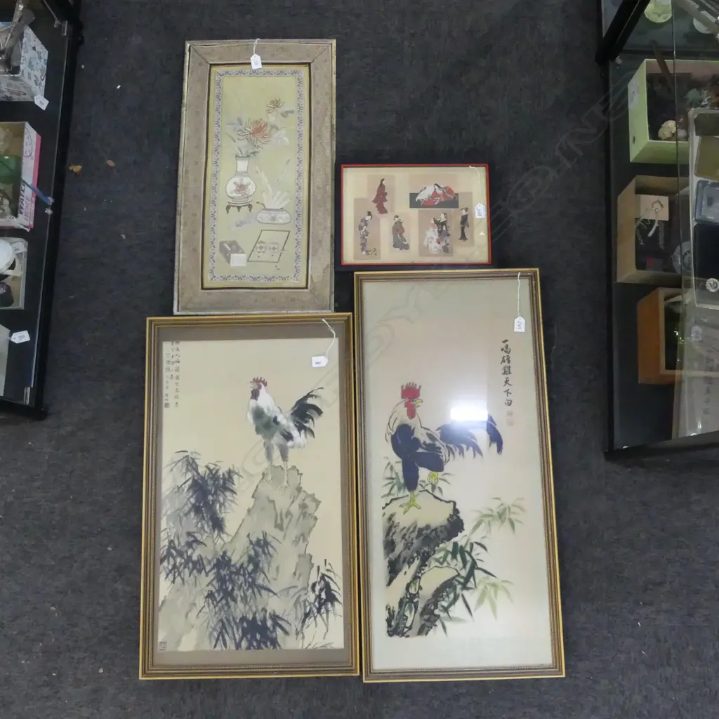 JAPANESE PRINT + 3 CHINESE FRAMED WORKS  Image 1++