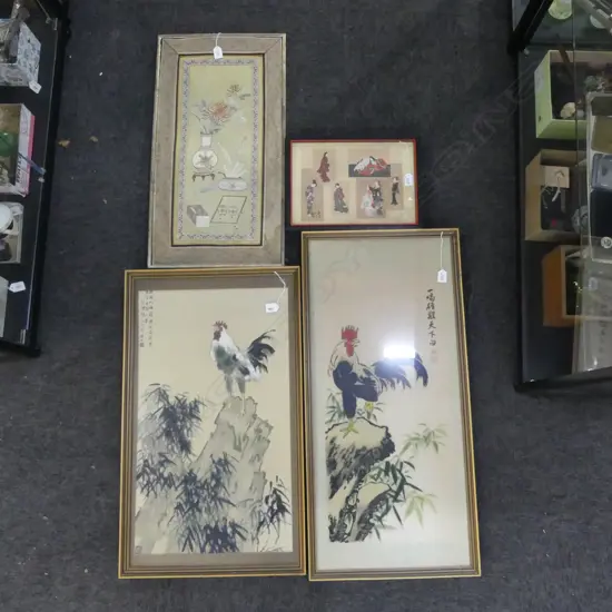 JAPANESE PRINT + 3 CHINESE FRAMED WORKS 