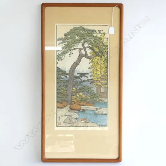 PINE TREE OF THE FRIENDLY GARDEN by TOSHI YOSHIDA, WOODBLOCK PRINT, 520x260mm