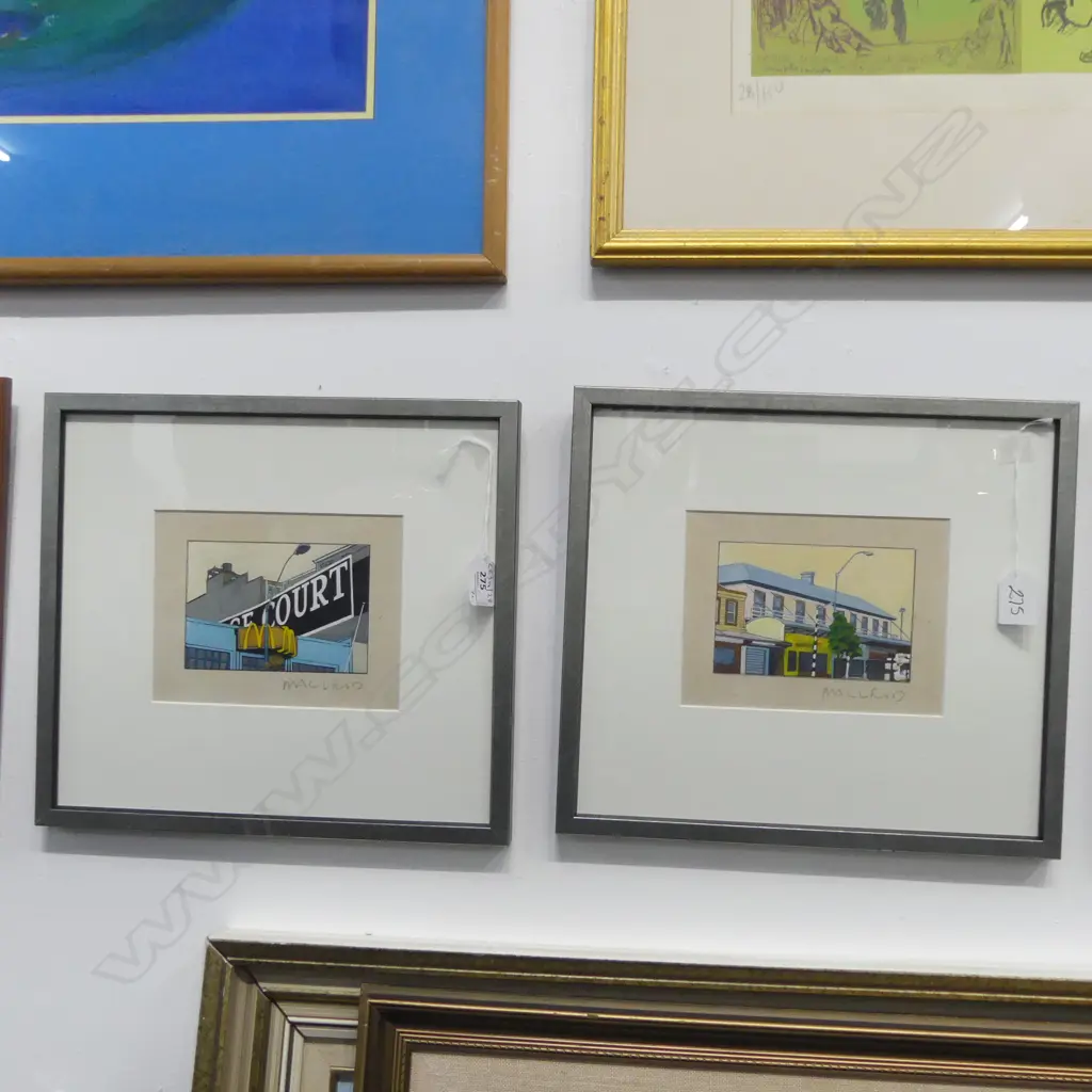 PR OF FRAMED W/CS AUCKLAND STREET SCENES SIGNED MCLEOD H90 L130-MM Image 1++