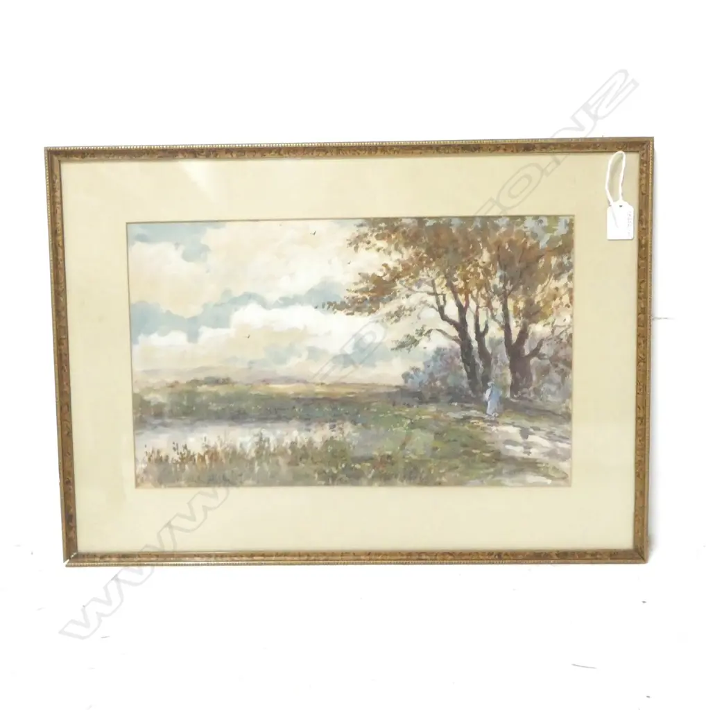 FLETCHER, BLYTHE (1890-1949) - COUNTRY SCENE WITH LADY BY TREE, WATERCOLOUR, SIGNED, 260 x 420mm Image 1++